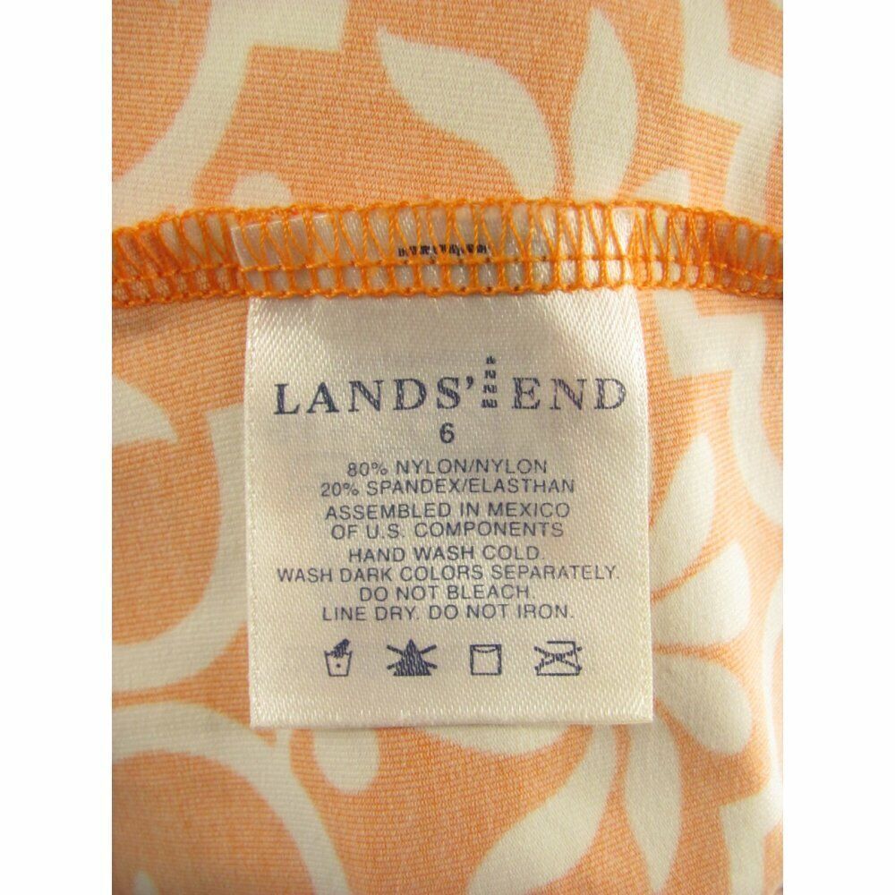 💐 Lands End Womens 6 Swimsuit Orange Lattice White Floral Tropical Tankini Top - Picture 5 of 5